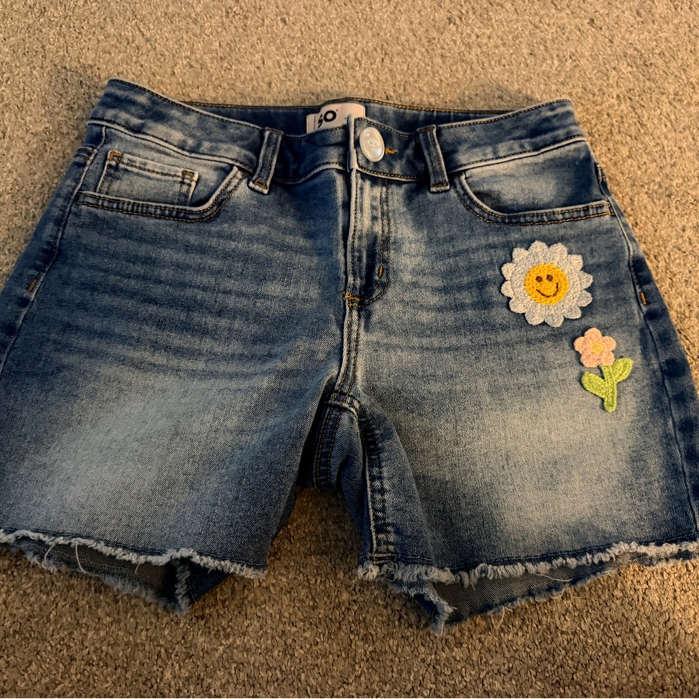 SO Blue Denim Kids Shorts with Flower Patch